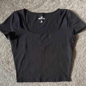 Hollister Scoop Neck Black Fitted Crop Top